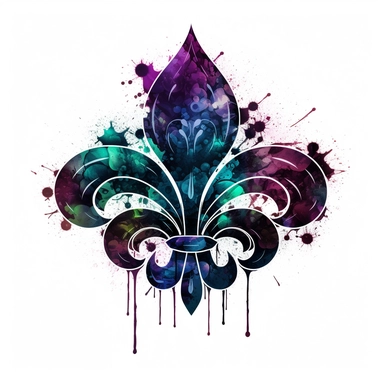 Clipart, gorgeous fleur de lis ink , dark colours, luminous, glowy, ink alcohol, intricate, illustration, detailed, 8k, png, isolated on white background