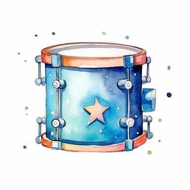 cute colorful toy drum clipart, for childish cards, detail, illustration style, high solution, Watercolor, on the white background, hd