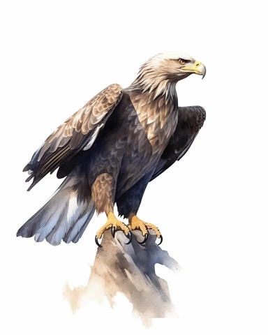 a realistic eagle clipart with watercolor illustration, full body shot ,8k, style of Bohemian, style of Anna Süßbauer and Jon Klassen,vector, Vector, white background,Solid Background, Sharpness and clarity, masterpiece, trending on Artstation and Dribbble.