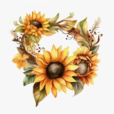 a clipart of a sunflower headdress, headband, watercolor, white background, high resolution