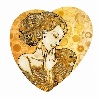 cartoons stiker planet heart cachalot pride watercolor pop art style clipart by Gustav Klimt golden woman , on a white background, detailed, realistic