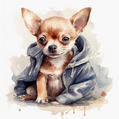 clothed chihuahua puppie, watercolour, clipart