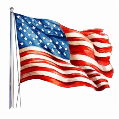 american patriotic flag clipart illustration, vibrant colors, on a white background, no watermark, no logo