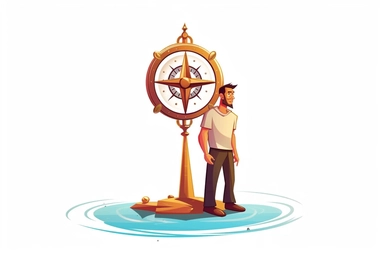 brave father standing near the compass, vector art, clipart, white background
