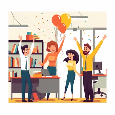 an illustration of hapless employees in an office celebrating corporate culture, in the style of Alegria art, globohomo, vector flat art , neautal white background, clip art, inclusive art