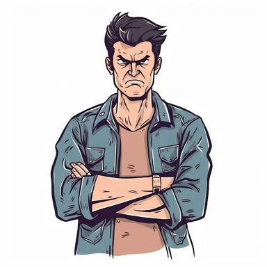 A Man with Angry Face, Body and Hand Expression, White background, Half Body Image, Clipart, Vector illustration