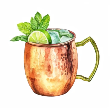 Moscow Mule Cocktail Clipart, Water Color, white background, detailed
