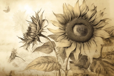 vintage sunflower clipart for psd, in the style of gabriel pacheco, wallpaper, pencil sketch, uhd image, alfred kelsner, lyrical, calculated