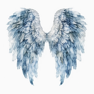 hyperrealistic high detailed blue watercolor angel wings clipart, whit background