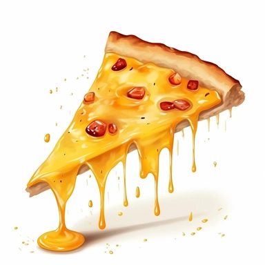 a nice slice of pizza with cheese dripping down against a white background, single design clipart, highly detailed, cartoon-style, 32k