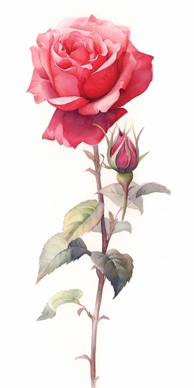 Watercolor Painting of SINGLE STEAM RED ROSE FLOWER on white background beautiful multi - headed pale, Flora Design Patterns, Flemish Baroque by Rachel Ruysch, Behance, Rococo, Intricate Detailed, Soft Light Effect, Oil Paint Strokes, Light Academia Aesthetic Flowers, Lighting cinematic, all shown shimmering stamens, tyndall light, light effect, texture, colorful, 8k, fantasy, ray tracing, depth of field, vivid, spectacular lighting, octane rendering, highly detailed, ultra - realistic, white ba