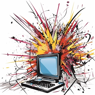 clip art vector image of computer exploding on white background
