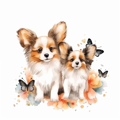 Watercolor Papillon Clipart - cute dogs and puppies PNG format instant download for commercial use