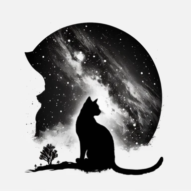 space sky moon night cat white in black painted clipart white backround