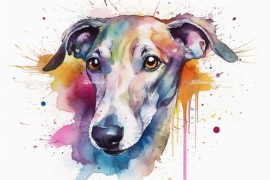 watercolor Vector hd clipart, greyhound head on white background, spaced out