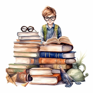 Watercolor Bookworm Life Clipart, isolated on white background