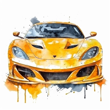 full front view extreme detail watercolour sport car clipart