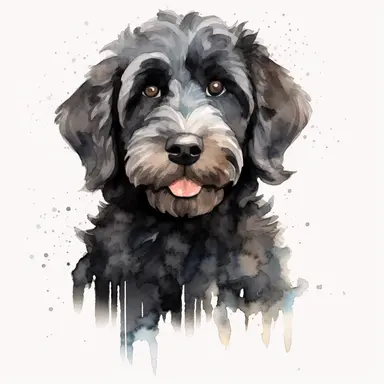 black labradoodle, goldendoodle, black doodle, puppy, watercolor clipart and paint, HD, 4k