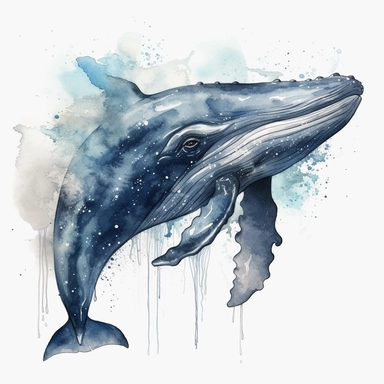watercolor whale clipart, blue whale clipart , original hand drawing, style of the artwork, mood of the artwork, white background, 8K quality, ultra detailed , clipart, white background, High Quality, ultra detailed