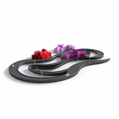 3d model of simple highway, silver+purple+black+red, clipart, white background