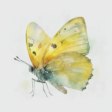 watercolor butterfly clipart, flying butterly, full yellow, bright color, no outlines, white background, no text