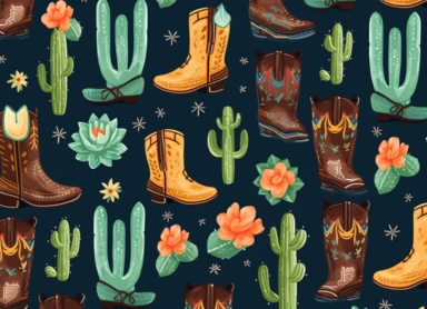 backdrop clip art print cactus, flower, cowboy boots, cowgirl boots cowboy boots vector clipart, in the style of romanticized realism, pastel academia, dye-transfer, jessie arms botke, rubén maya