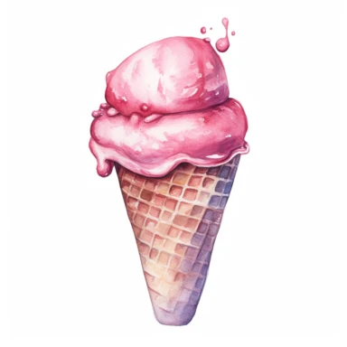 one Strawberry ice cream Watercolor Clipart On a white background , detailed background elements, playful and colorful depictions , no watermark, text, words, paintbrush, typography, the images do not stick together On a white background , in the style of jane newland, detailed background elements, playful and colorful depictions , no watermark, text, words, paintbrush, typography, the images do not stick together