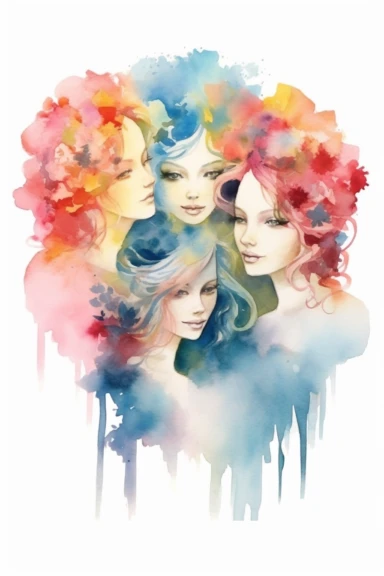 3 sisters watercolor clipart