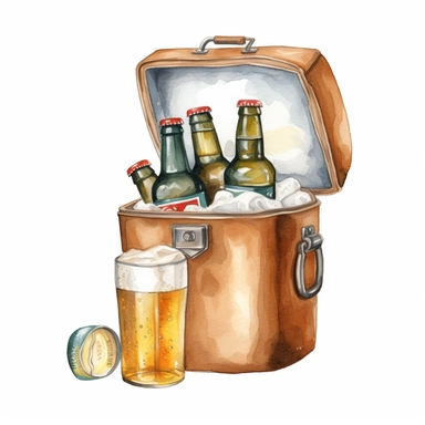 fridge bag with beers clipart illustration watercolor detailed white background 8k