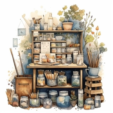 watercolour crafter, Crafting materials, neutral Watercolor Clipart - <@1098423716465102849> (62%) (fast)