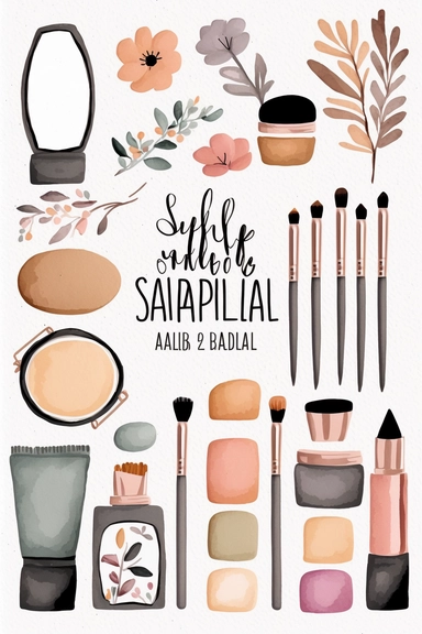 simplified makeup cliparts, simple shapes, no lines, no outlines, clipart most popular on etsy, featured on dribble, cartoon clipart, minimalist, computer vector graphic design clip art, watercolor illustration clipart, watercolour clipart, watercolor illlustration for kids and children, book illustration