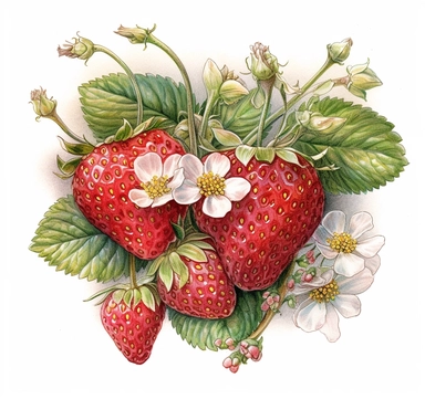 DESIGN A MAGNIFICENT AND EXQUISITE BREATHTAKING ONE-OF-A-KIND HIGH QUALITY HIGHLY DETAILED MASTERPIECE WATERCOLOR CLIPART ILLUSTRATION OF A strawberry heart 3 hearts with strawberries, in the style of ethereal symbolism, marguerite blasingame, WHITE BACKGROUND, NO FONT, NO TEXT, NO WORDS, NO WATERMARK