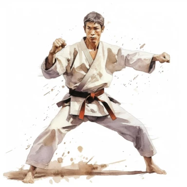 Karate, highly detailed, watercolor, clipart, illustration, white background, digital painting, paper crafting, no signature, no text