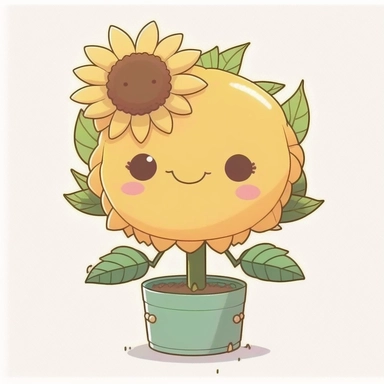 cute clipart of sunflower, rounded, white background, kawaii anime style, pastel color blending, funny, elements isolated,