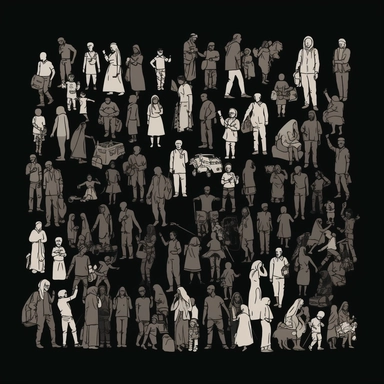 People refugees clipart collection, black background, clipart