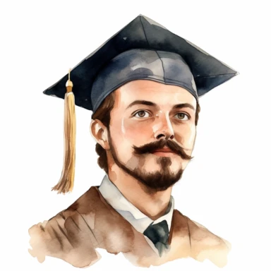 watercolor male student with facial hair graduation clipart on a white background