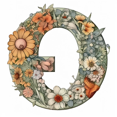 Floral Machine Embroidery, detailed illustration, clipart, white background, letter O