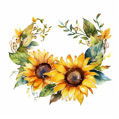 a clipart of a sunflower headdress, headband, watercolor, white background, high resolution