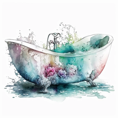 Beautiful Bathtub Vignette, Pastel color, splash , watercolor by Thomas W.Schalle, clipart, white background
