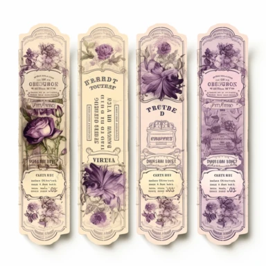 vintage purple tickets with ivory roses clipart white background