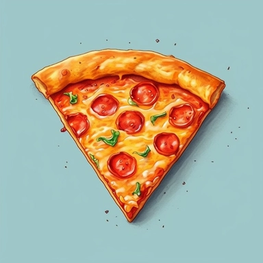 Subject: A delicious pizza slice Type: Realistic and detailed hand-drawn illustration Position: Overhead view, looking down on the pizza slice Imagine you're about to take a bite of a piping hot, freshly-baked pizza slice. Midjourney's art generator will help you bring that delicious moment to life with a realistic and detailed hand-drawn illustration. The prompt is simple: create a pizza clipart that captures the beauty and mouth-watering flavor of a single slice. Position the art from an overh