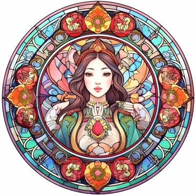 Vintage Cute Beautiful Round Stained Glass Korean fashion girl Sublimation Clipart, Cartoon, hyper realistic, intricate detail, illustration style, high solution, on the white background