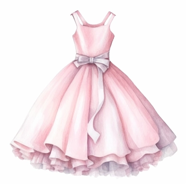 Watercolor pink elegant party dress drawing, illustration clipart, high detailed, white background, digital art
