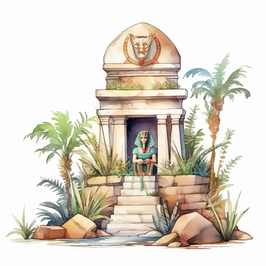 Watercolor Fantasy Ancient Egypt Tomb Clipart, white background