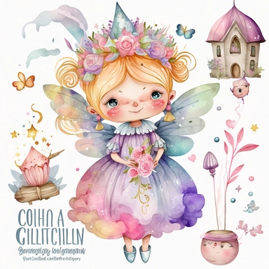 cute fairy godmother watercolor clipart