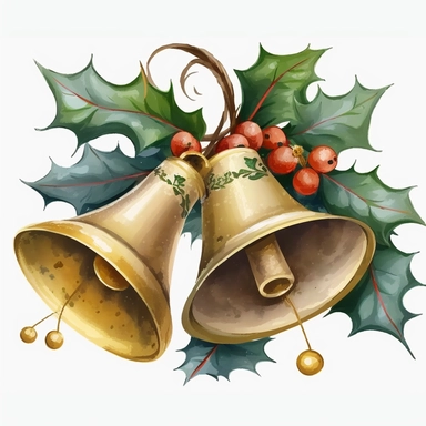 Christmas bells,Watercolor style, Clipart,highly detailed on white background