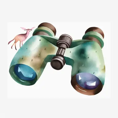 simplified binoculars clipart, simple shapes, no lines, no outlines, clipart most popular on etsy, featured on dribble, minimalist, computer vector graphic design clip art, watercolor illustration clipart, watercolour clipart, watercolor illustration for kids and children, book illustration, print on demand image, PNG transparent background