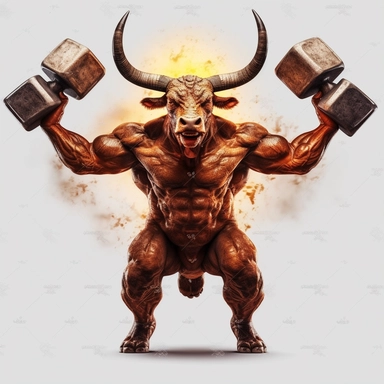 big bull with six pack body lifting dumbbels they body on fire spred 3D clip art