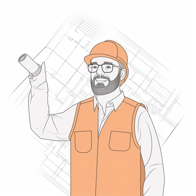 vector design, architect holding blueprint, flat modern illustration, clipart, white background, soft gradient transition, in the style of warm color palette, natural colors, in gray beige graphite and orange colors, object portraiture specialist, uniformly staged images, animated illustrations