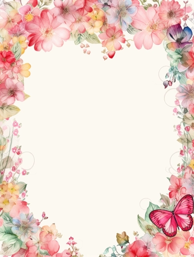 frame for poster, narrow vignette along the sides and the corners of the picture, little cute wild bright clipart flowers like hearts vignette, soff pastel blank center of the picture,